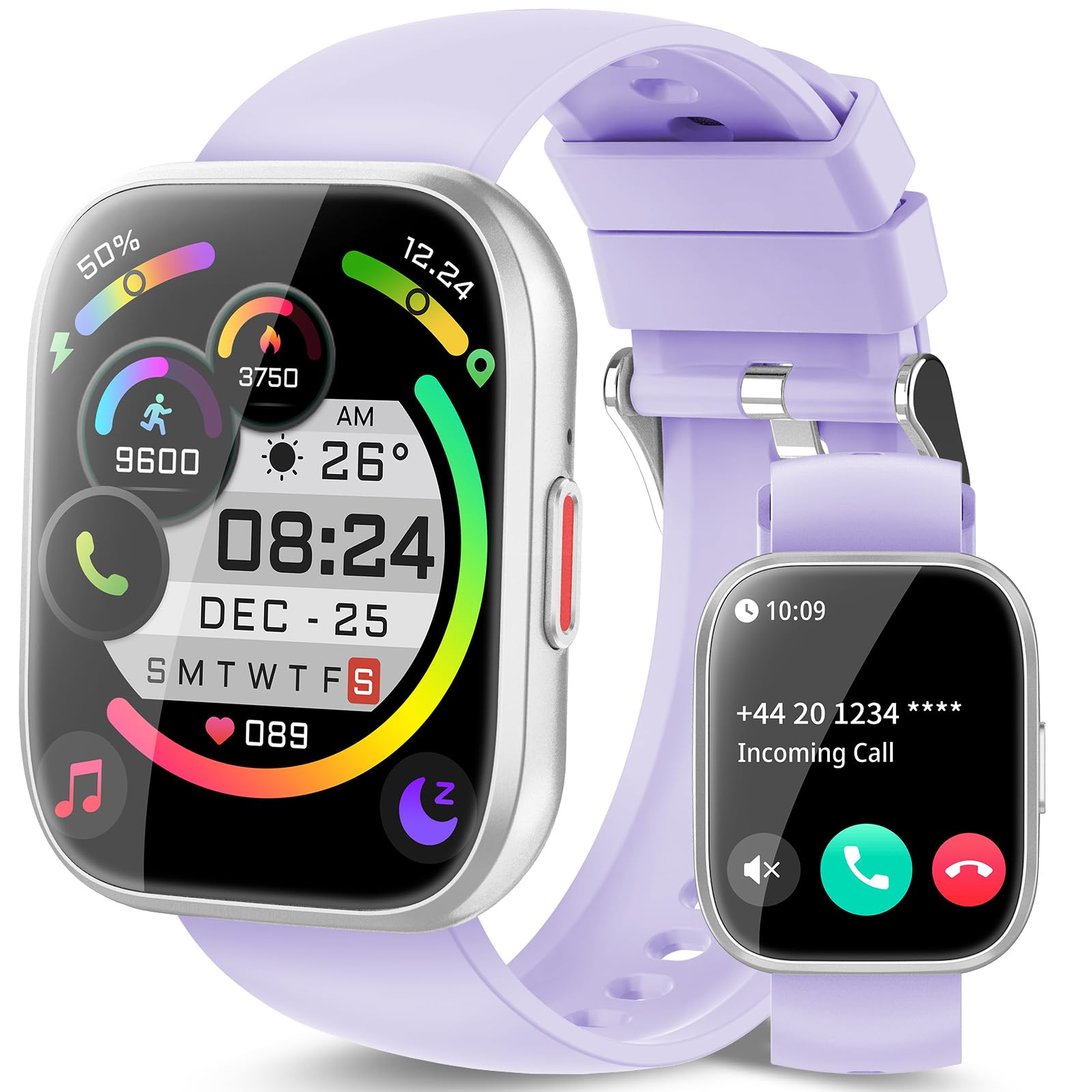 Reloj Inteligente Hombre Mujer, 1.85" Smartwatch con Llamadas Bluetooth, Smart Watch con Pulsómetro/Monitor Sueño/Podómetro, Morado