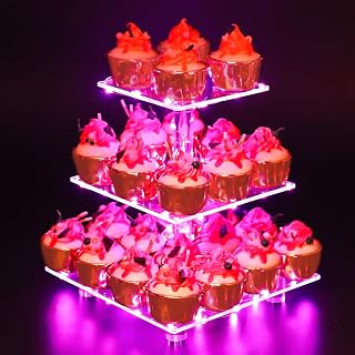 YestBuy 3 Tier Cupcake Stand with Pink Light, Cupcake Tower for 24 Cupcakes