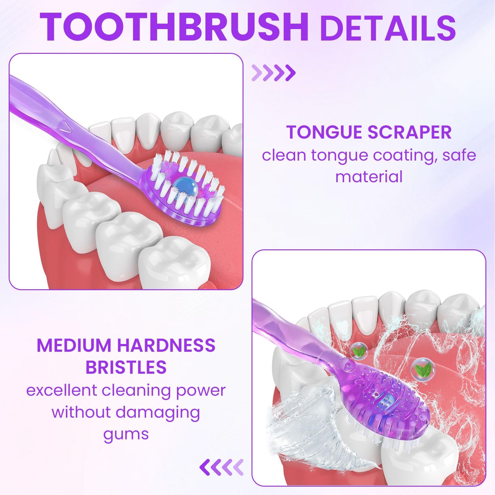 Paquete de 48 mini cepillos de dientes desechables 5 en 1, sin agua, con pasta de dientes, hilo dental, raspador de lengua, palillo de dientes, cepillos de dientes prepegados para viajes y