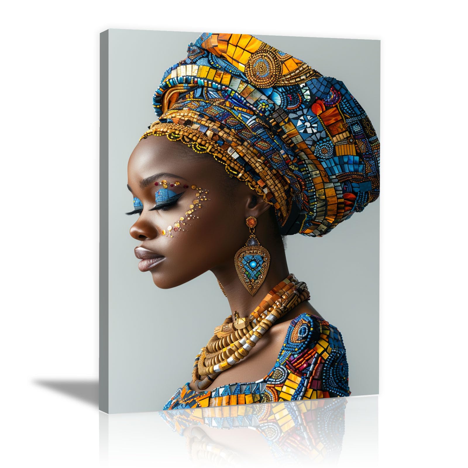 WQBQKKX Mujer Africana Lienzo Cuadro Retrato abstracto Cuadro Sobre Lienzo Moderno Dormitorio Cocina Cuadros Pared Imágenes Wall Art（Azul 16-70x100cm Enmarcado