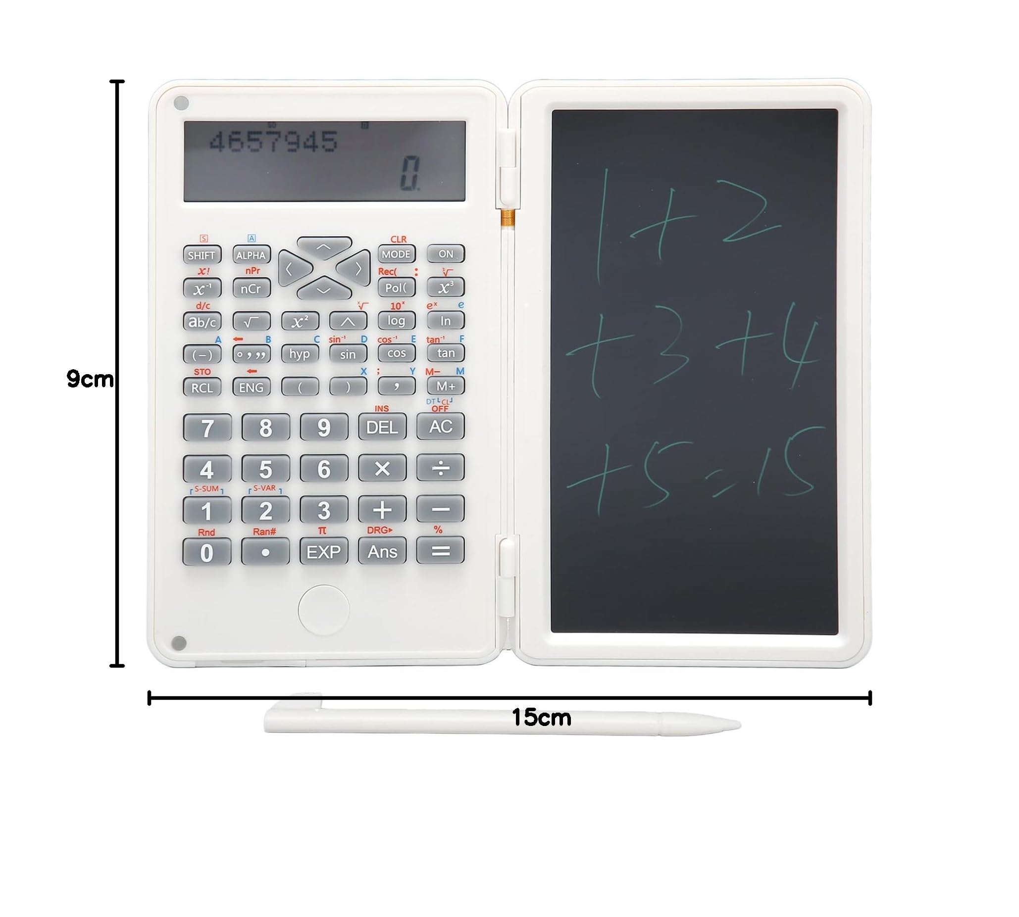 Calcolatrice Scientifica a 10 Bit, Calcolatrice Scientifica LCD con Lavagna e Penna, Adatta per Riunioni Scolastiche e Familiari, Adulti e Studenti, Portatile e Leggera (WHITE)