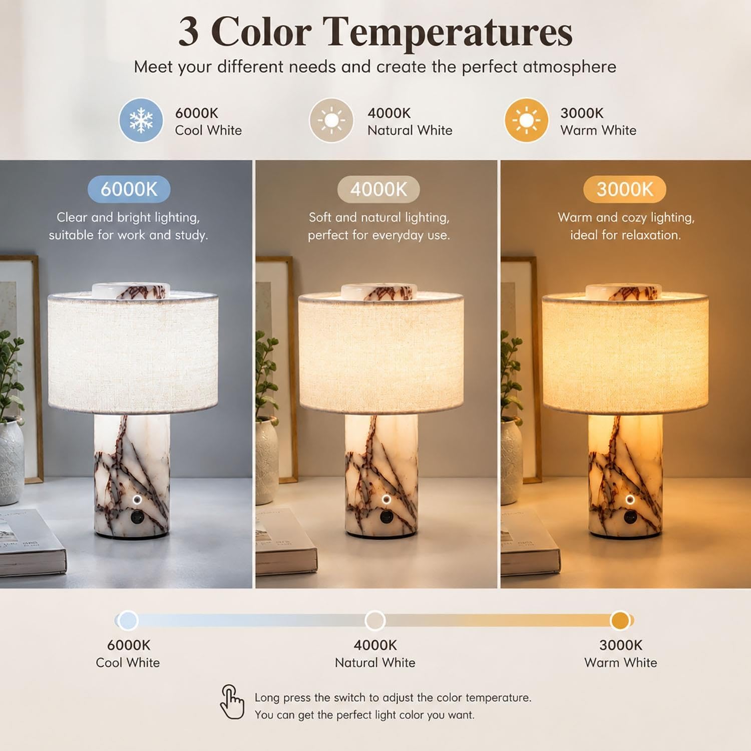 Lampada da tavolo in marmo con lampada d'ambiente con venature naturali