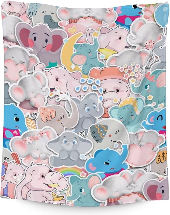 Elephant Blanket Gifts - 60"x80" Cute Throw for Women Girls - Colorful Soft Fuzzy Blankets for Bed, Couch & Living Room