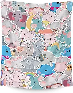 Elephant Blanket Gifts - 60"x80" Cute Throw for Women Girls - Colorful Soft Fuzzy Blankets for Bed, Couch & Living Room