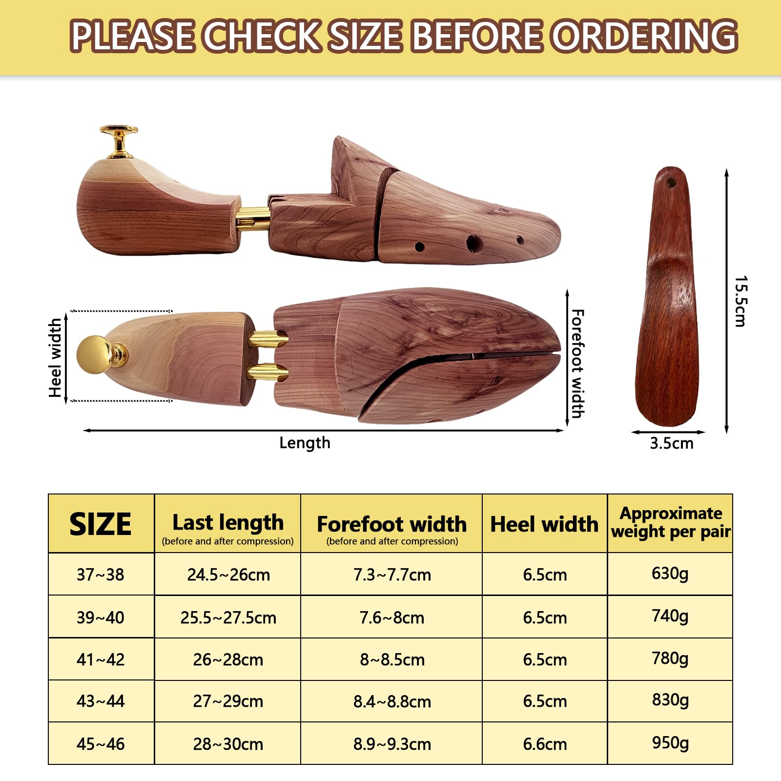 Embauchoirs en Bois de Cèdre Premium Réglables avec Chausse-pied – Maintien Forme Chaussures Cuir Homme & Femme, Absorption Humidité, Anti-Odeur Naturel, Entretien Professionnel