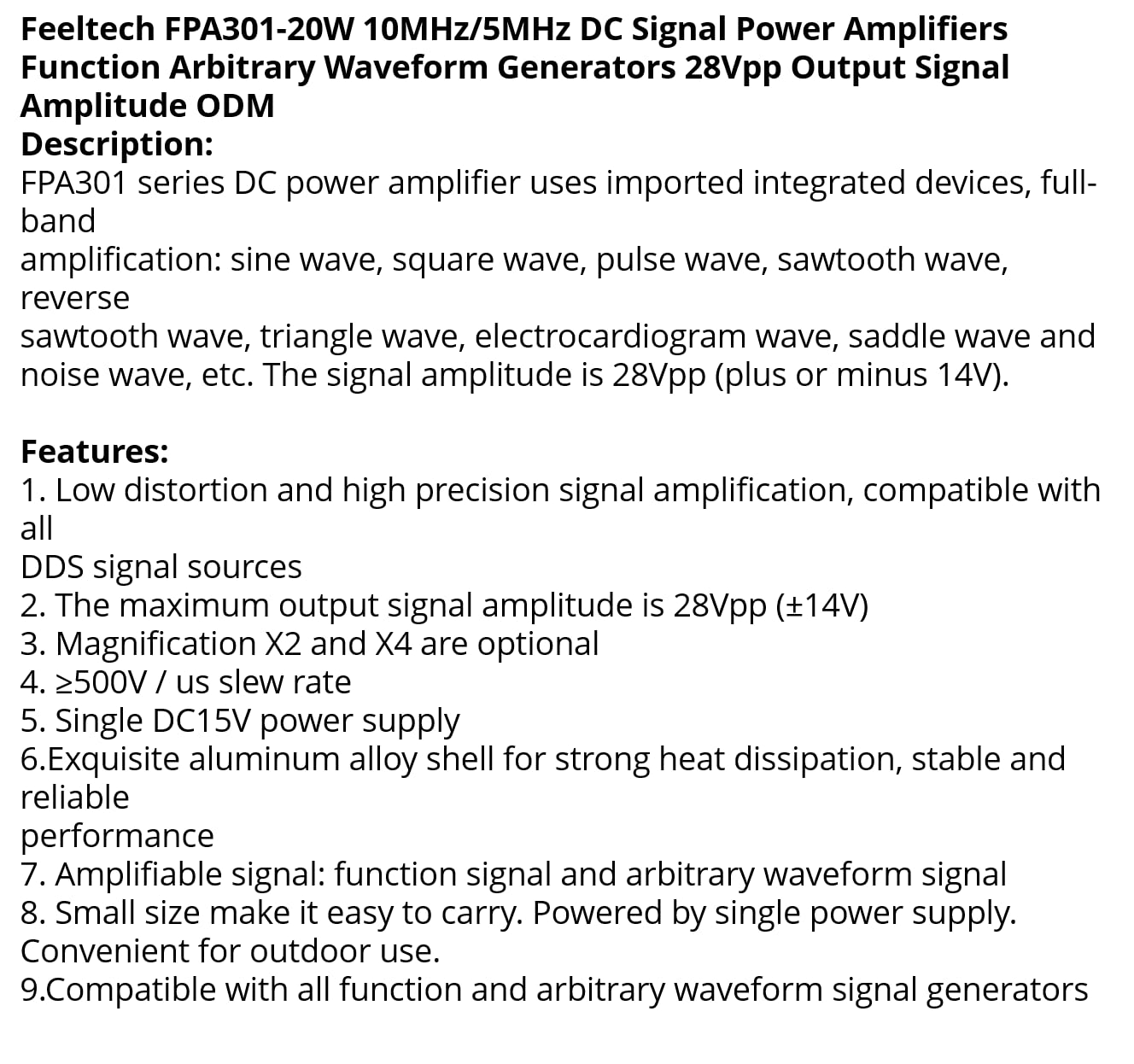 FPA301-20W Signal Generator Leistungsverstärker 10MHz/5MHz Gain X2/X4 DC Funktion Arbitrary Waveform 28Vpp Ausgangsstrom (FPA301-20W5M)