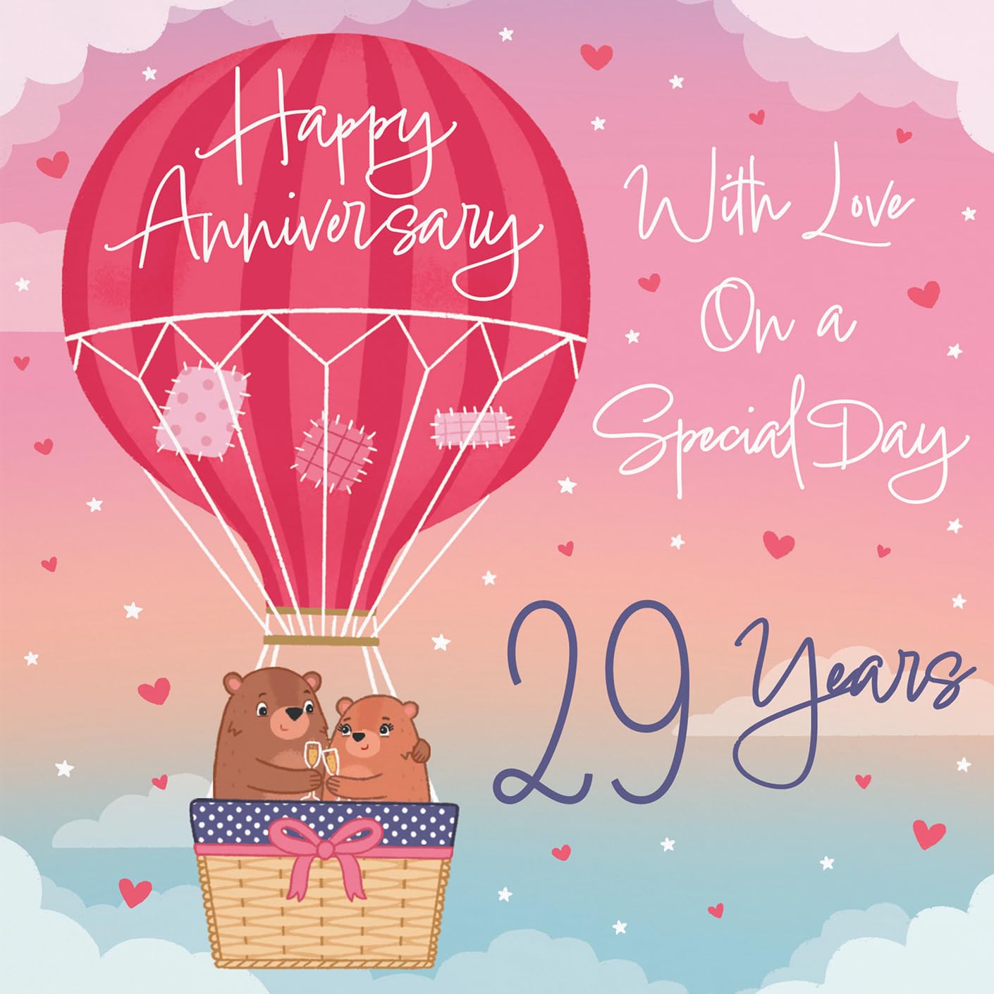Hunts England, Hot Air Balloon 29th Anniversary Card For Him/Her, Cute Bears Collection - Image 2