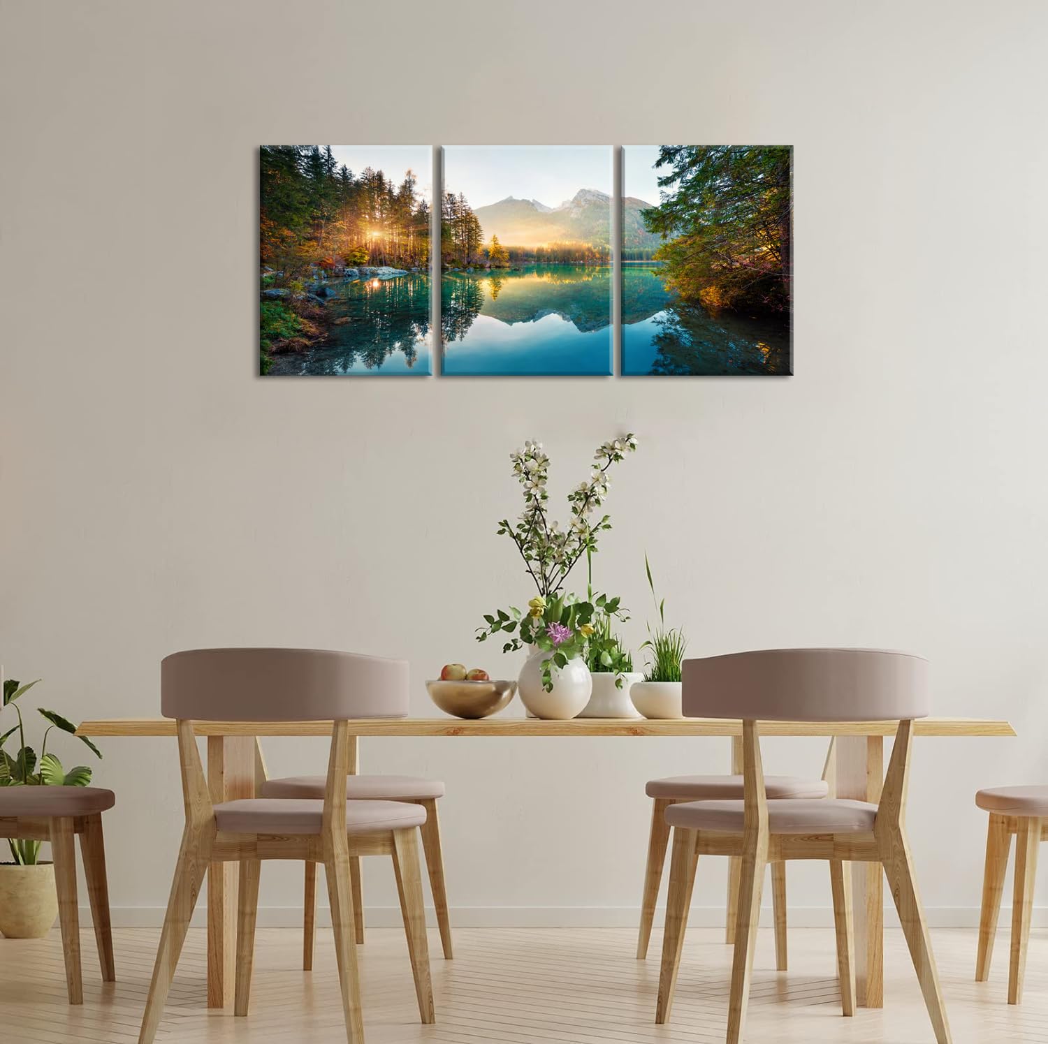 PIY PAINTING Quadri Murali Natura, Pittura Su Tela Con Lago, Stampa Artistica Dell'Alba, Immagini a Parete, Facile Da Appendere Per Soggiorno Ufficio Aula Sala Riunioni Bar, Set Di 3, 30x40 cm