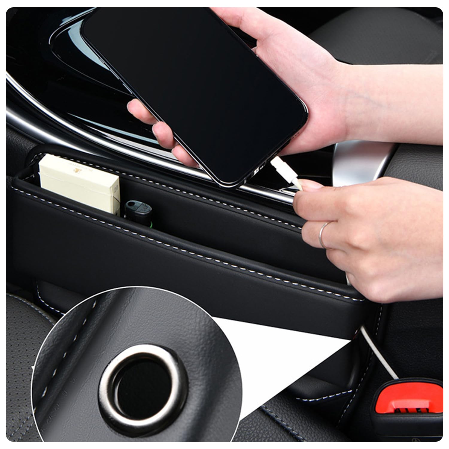 Scatola Portaoggetti per Seggiolino Auto, Gap Filler, Tasca Portatile e Facile da Riporre, Organizzatore per Auto (Nero)