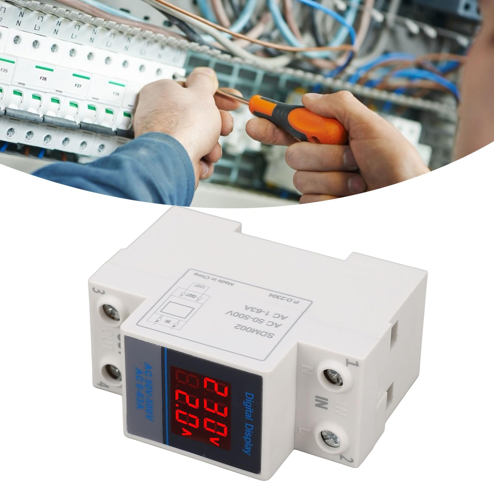 Amperometro Monofase Guida DIN Misuratore Tensione CA Corrente Display Digitale AC50-500V