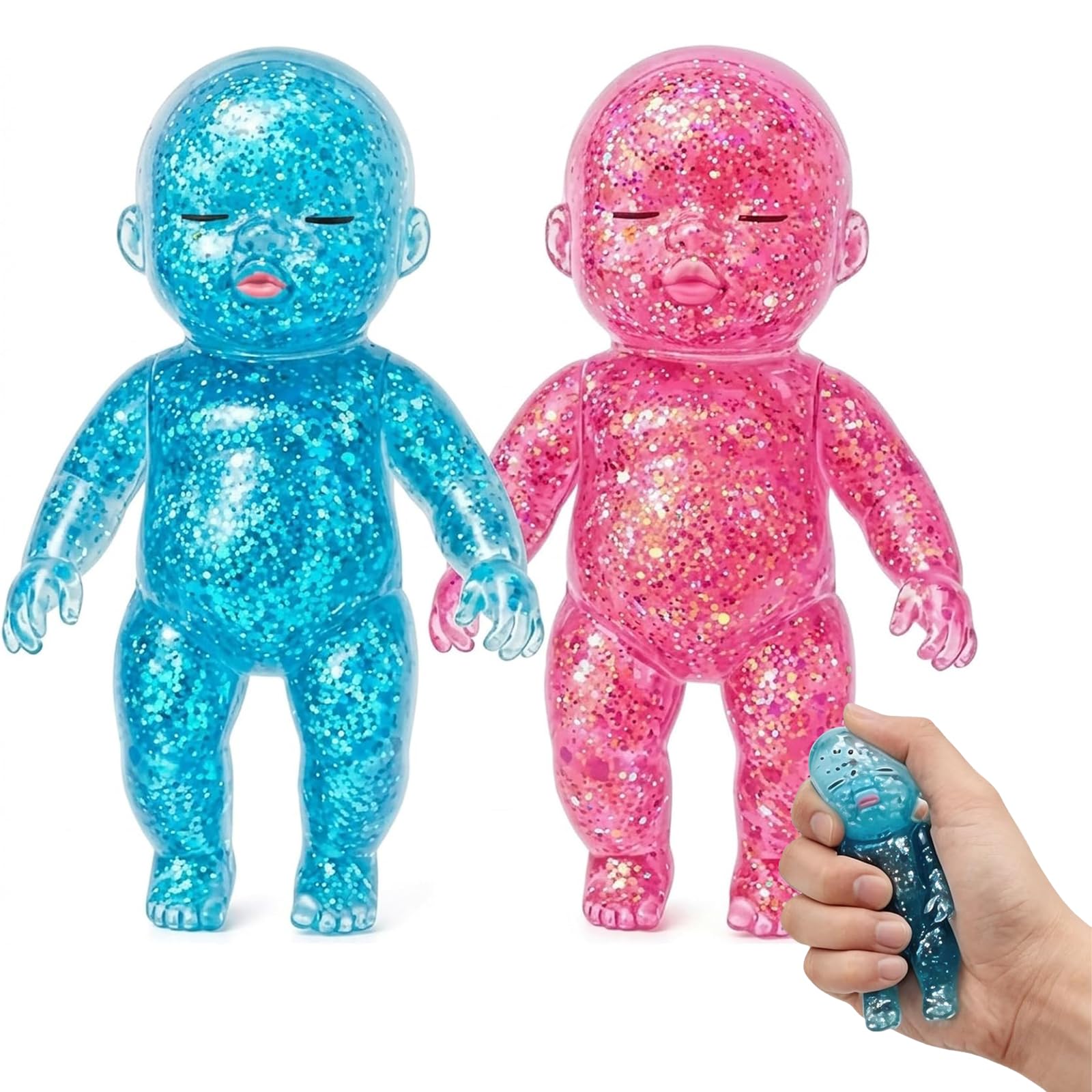 2 PCS Baby Squishy Set, Suitable for Office Use, Travel Companions and Quick Rest Pink and Blue Doll Squishies with for Adults Kids Office Home