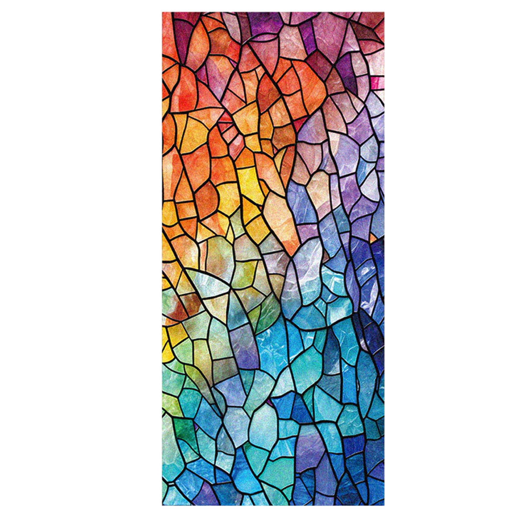 Uanqfegy Colorful Stained Glass Window Film, Sun Blocking Static Cling Sticker, Decorative Privacy Film For Home Office Window, 18X39