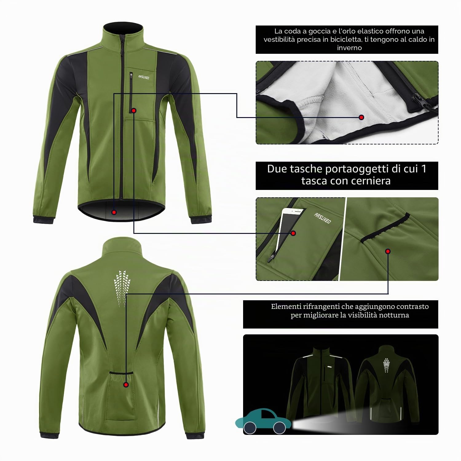 ARSUXEO Giacca Ciclismo Uomo Invernale Softshell Giubbino Mtb Giacca Antivento Bici da Corsa Giacca 15K
