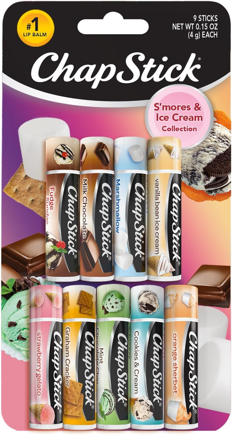 Lip Balm, Ice Cream Collection 3-Pack, Ice Cream Classics 3-Pack + S’mores Collection – Fun & Flavorful Lip Care, Birthday Gift, Party Favors, Stocking Stuffers, 0.15 Oz Ea