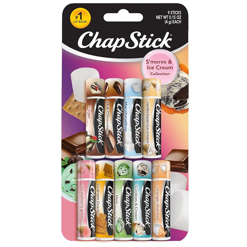 ChapStick Bálsamo Labial Coleção Sorvete e S’mores, Pacote com 9 unidades de 4 g