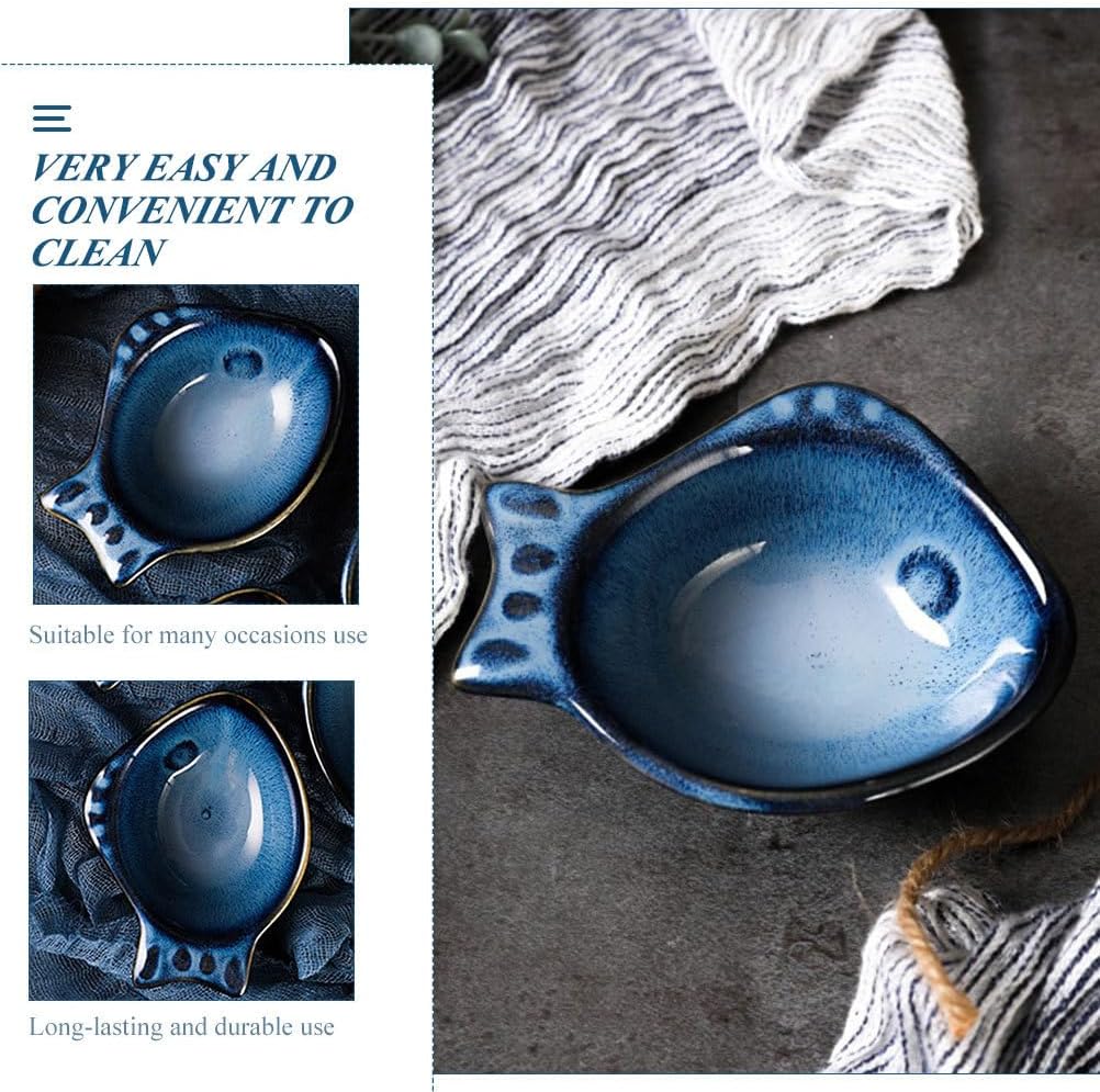 CALLARON 2Pcs Ceramic Dipping Bowl - 4.3 inch Fish Shape Sauce Dishes, 2 Oz Porcelain Serving Bowl, Small Bowl Dish for Appetizer, Sushi Soy Sauce, Snack, Seasoning, Dishwasher Safe