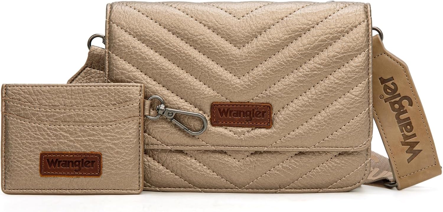 Wrangler 2 Pcs Flap Crossbody Bags for Women Detachable Dual-compaument Wallet Set