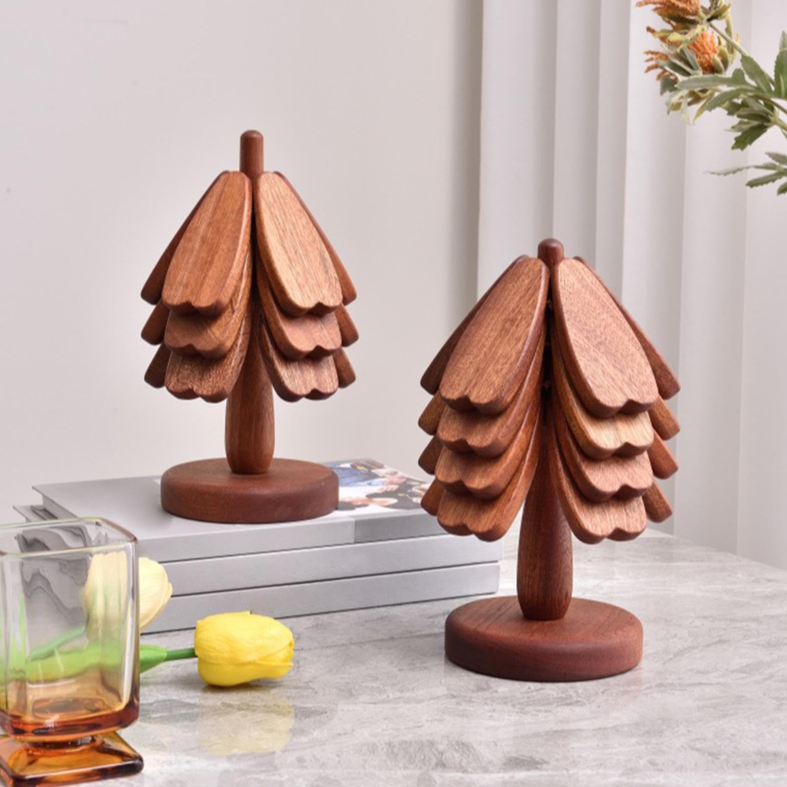 sous-Verres en Bois pour Arbre de Noël, sous-Verres Pliables résistants