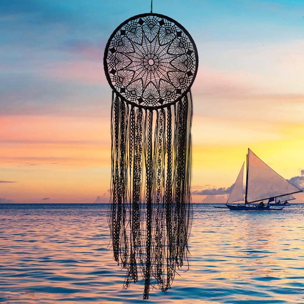 CHICIEVE Black Boho Dream Catchers Crochet Lace Teen Dreamcatcher for Boys Girls Christmas Bedroom Home Wall Decorations 10.2" WX33.8 L