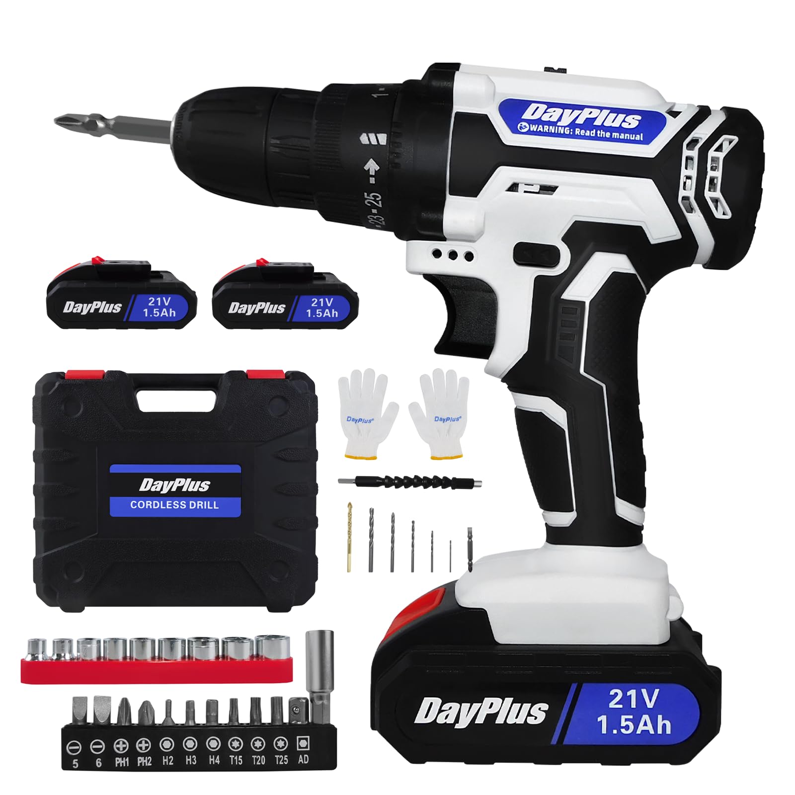 VickyHome Cordless Drill with 2 Batteries, Electric Screwdrivers, 0-400/0-1400 RPM 2 Speed Combi Drill, 45NM Torque for Home DIY Tools