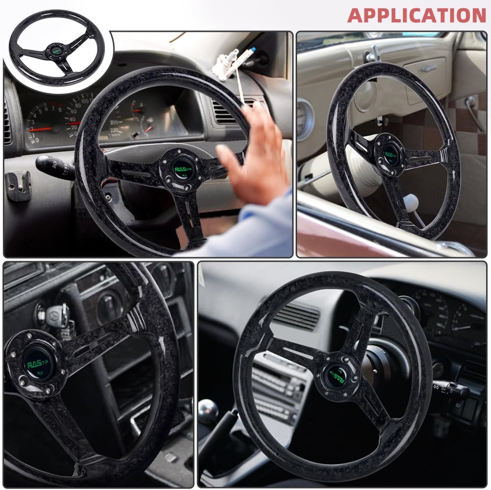 RASTP Forged Carbon Fiber Racing Steering Wheel, 13.8”/350mm 6 Bolts Steering Wheel Universal for Most Vehicle/Racing Car