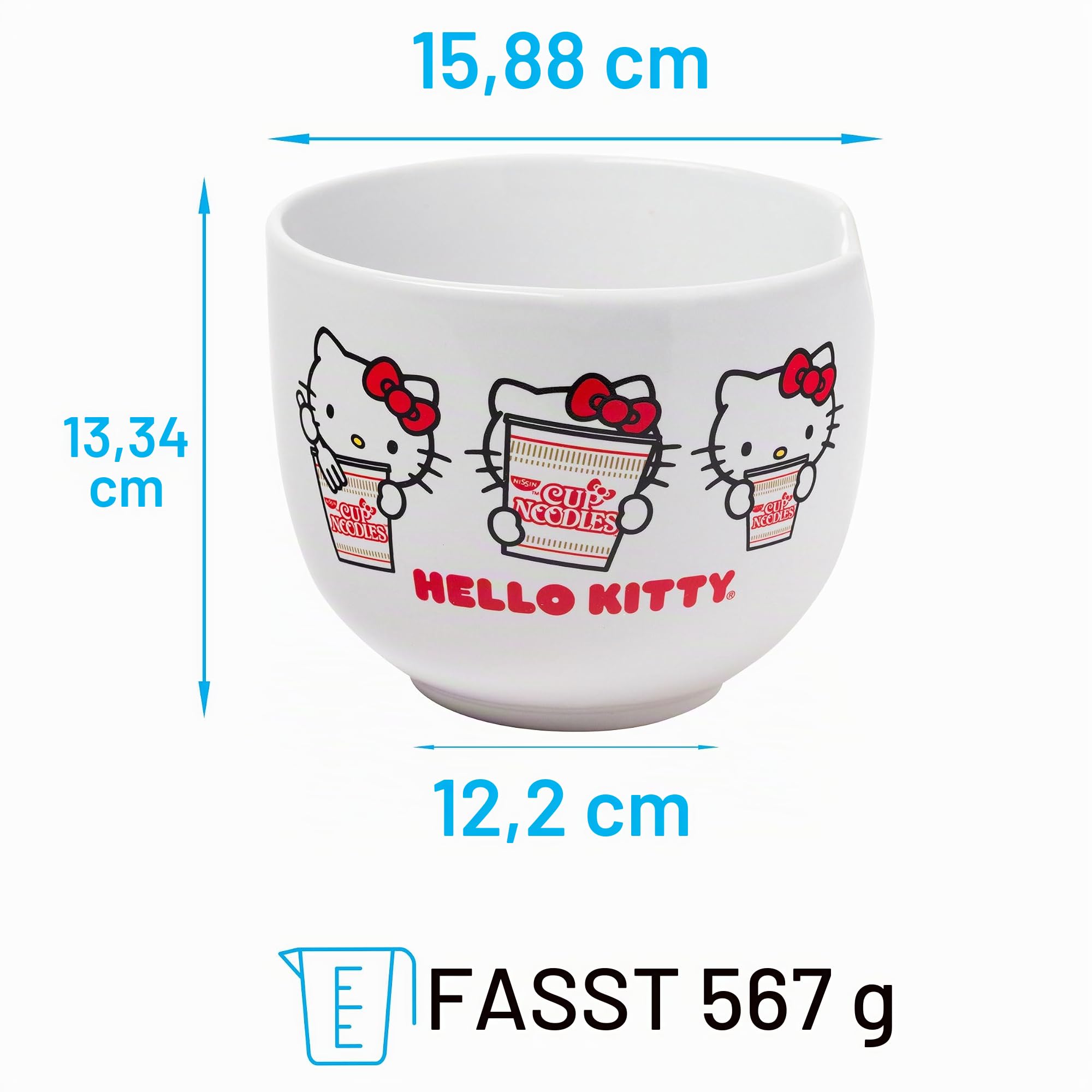 Silver Buffalo Hello Kitty Tasse Nudeln in Box, Keramik, Ramenschüssel mit Stäbchen, mehrfarbig, 590 ml, KTY510KD