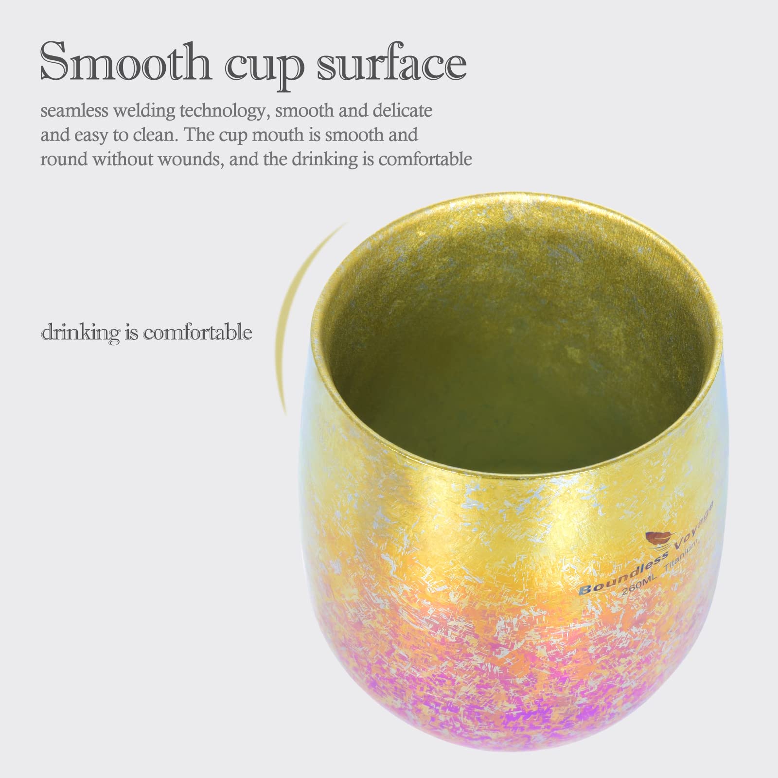 iBasingo & Boundless Voyage Tasse à café en titane double couche Fleur glacée Artisanat léger pour camping, randonnée, pique-nique, eau potable, thé, vin, bière, jus de fruits (doré) - Ti3084D