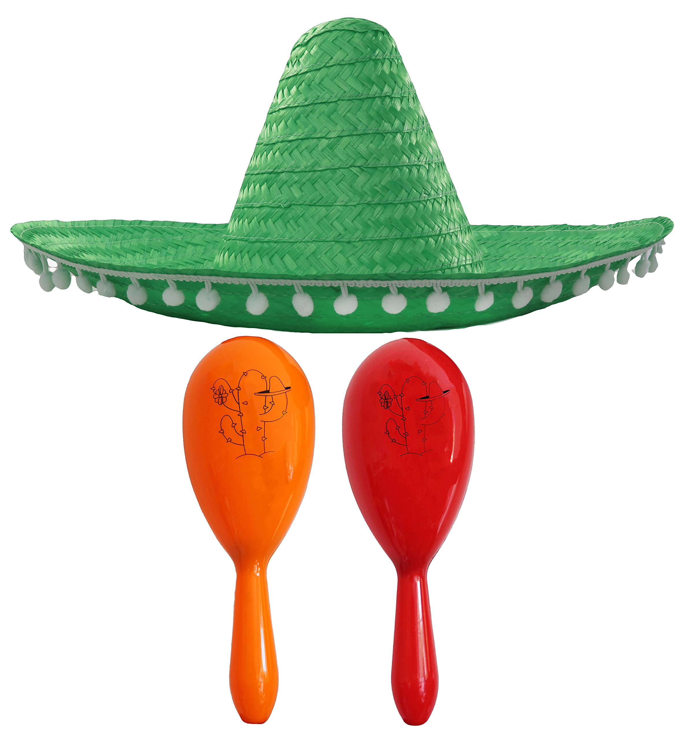 Mexican Fancy Dress Accessory Set - Mexican Sombrero With 2x Maracas - Perfect for Mexican Fancy Dress Costumes Senorita Bandit Mariachi Cinco De Mayo Fancy Dress