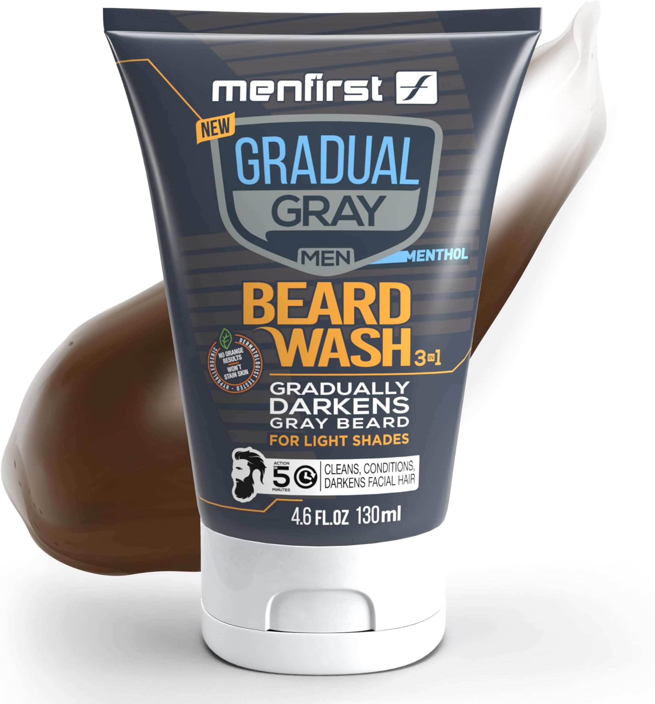 MENFIRST 3-in-1 Gradual Gray Beard Wash Shampoo for Light Shades – Hypoallergenic, Harsh Chemical-Free & Dermatologist-Tested Beard Dye for Men – 4.6 Fl Oz (Pack of 1)