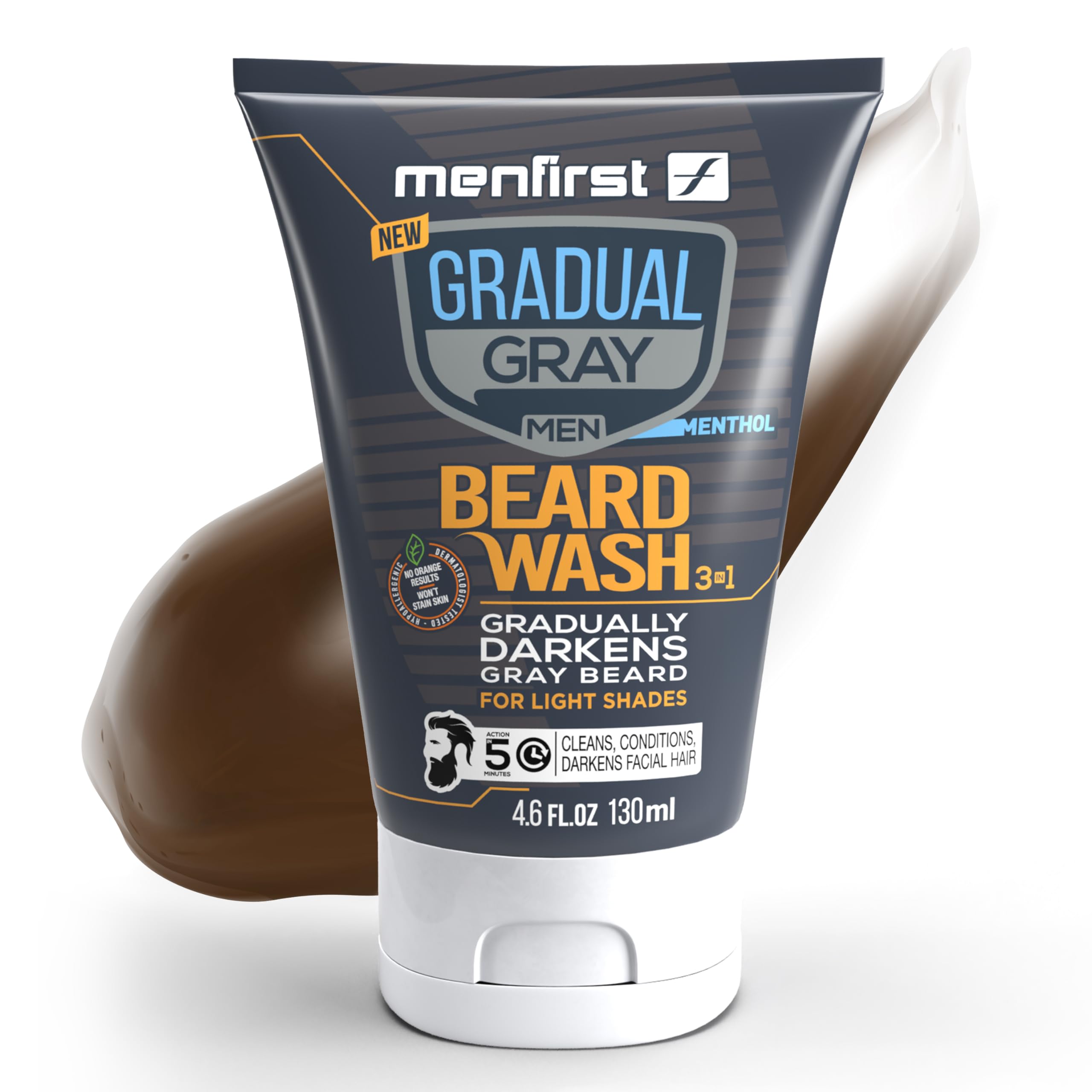 MENFIRST 3-in-1 Gradual Gray Beard Wash Shampoo for Light Shades – Hypoallergenic, Harsh Chemical-Free & Dermatologist-Tested Beard Dye for Men – 4.6 Fl Oz (Pack of 1)