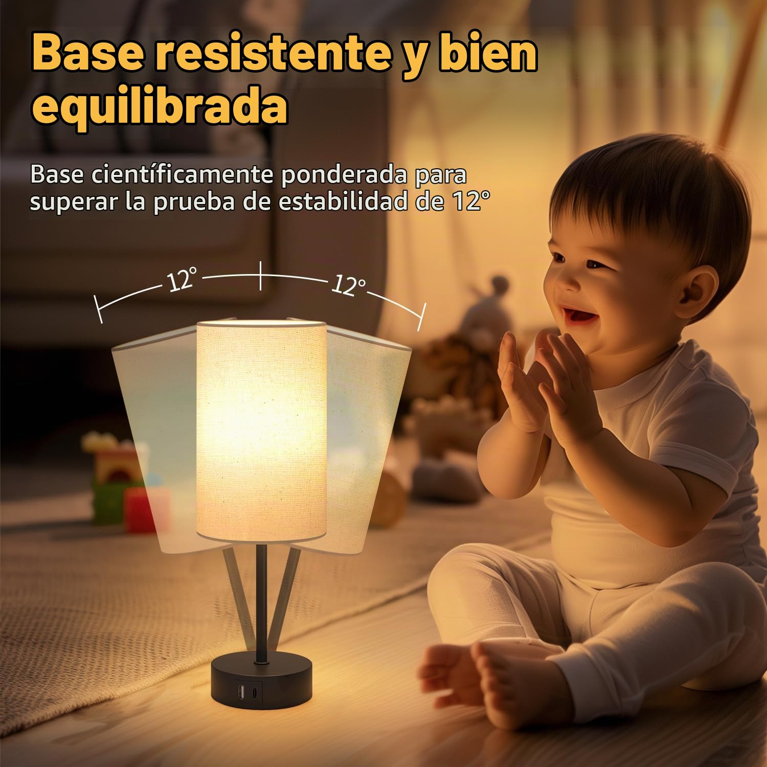 Lamparas de Mesita de Noche Tactil Regulable, Lampara de Mesa con Puertos de Carga USB A+C, Pantalla Lamparas de Lino, Lamparas Pequeña para Dormitorio, Sala de Estar, Habitación de Bebé