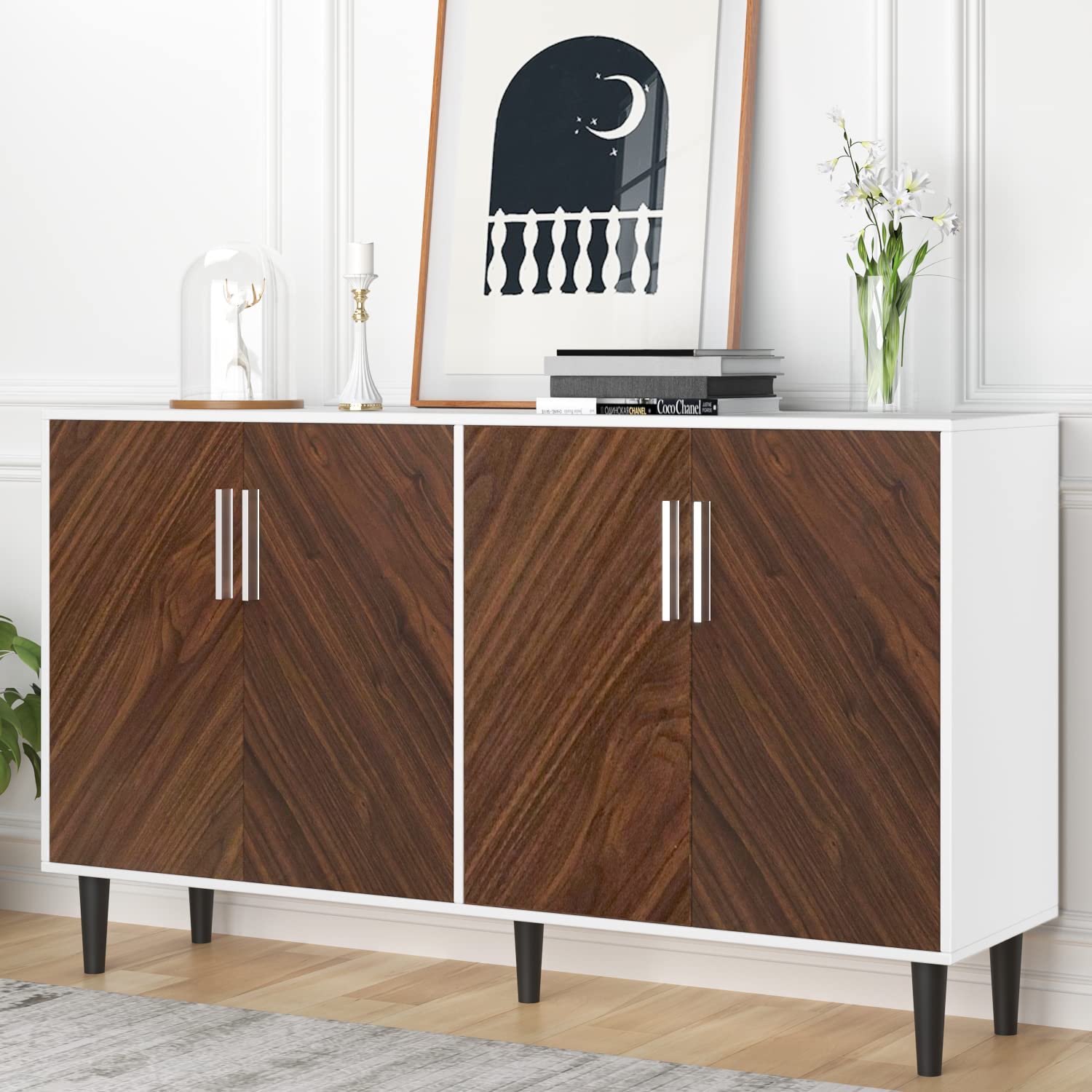 Buffet with 4 Doors Modern, Freestanding Sideboard Storage