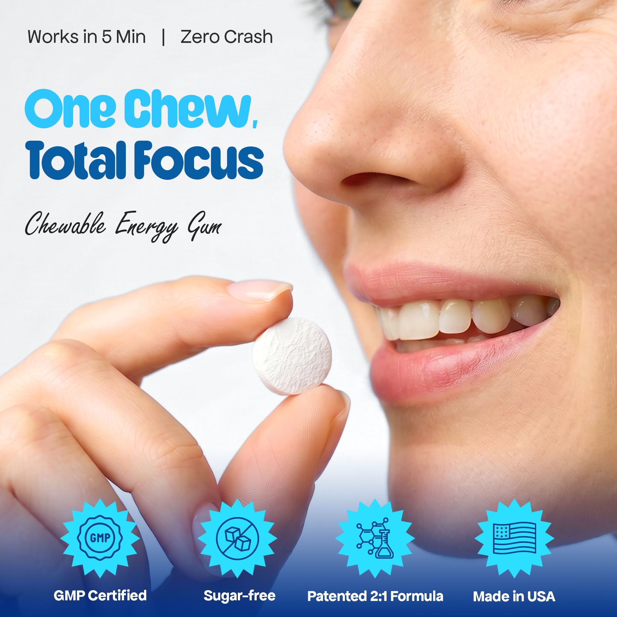 UPLIFE Energy and Focus Gum – 50 Pcs, Made in USA | 40mg Natural Caffeine + 80mg L-Theanine + Vitamin B12 & B3 | Sugar-Free, Vegan | Nootropic Gum for Energy, Focus & Mental Clarity – Peppermint — Amazon image 6