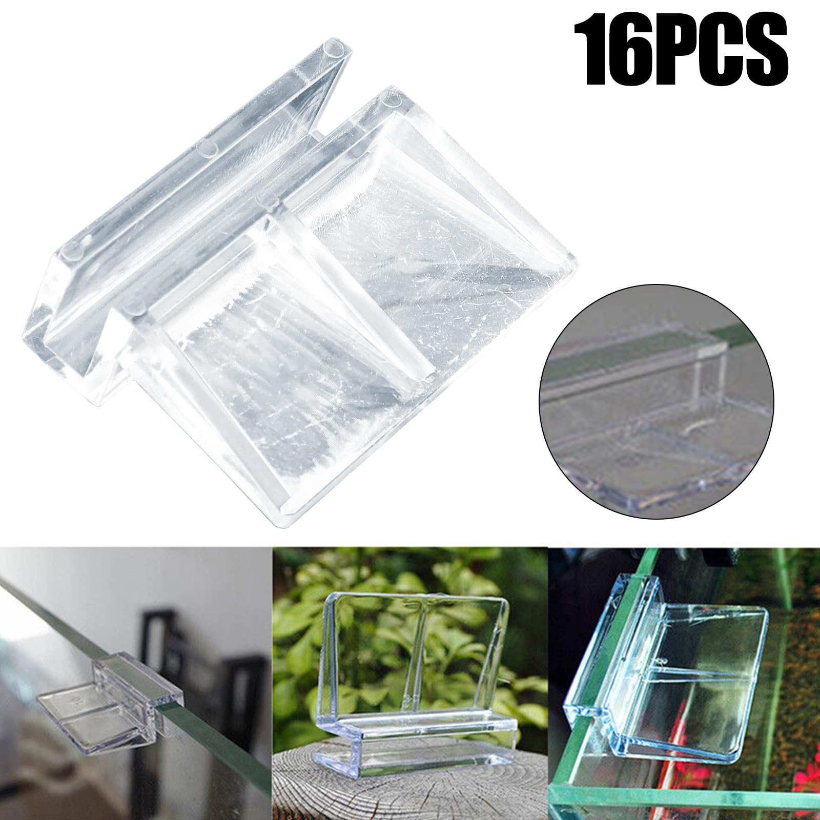 SPORTARC Lot de 16 clips de couvercle en verre pour aquarium, support de couvercle d'aquarium, supports de couvercle en acrylique transparent (10 mm)