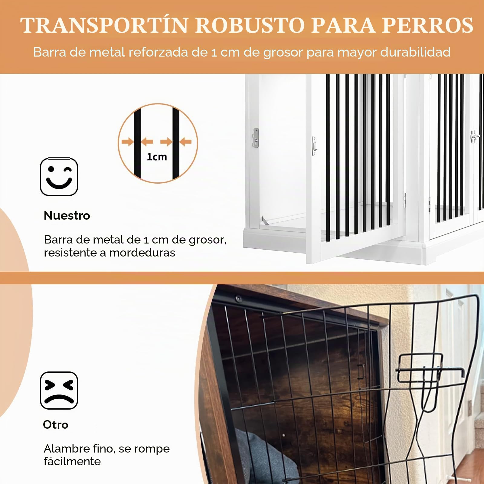 HOLTICO Mueble Jaula para Perros Grandes,Tapa Abatible,Tubos de Metal Antimordeduras,Doble Puerta,Incluye Cojín,Interiores,Mesa Auxiliar Salón,98x71.2x79cm,Blanco