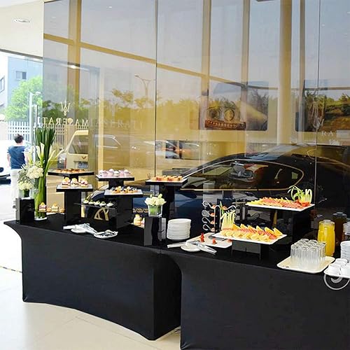 Miniatura 6 de Reliancer Mantel rectangular de elastano ajustado a la mesa para fiestas al aire libre, exhibición, DJ, banquetes, comerciantes, recepción de boda,