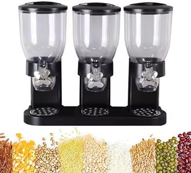 Triple Dry Food & Cereal Dispenser, Triple Food Dispenser with 6L Capacity and Rotary Switch, Storage Dry Food and Get Food On Demand, for Rice Cereal Nuts Legumes Candy and Snack