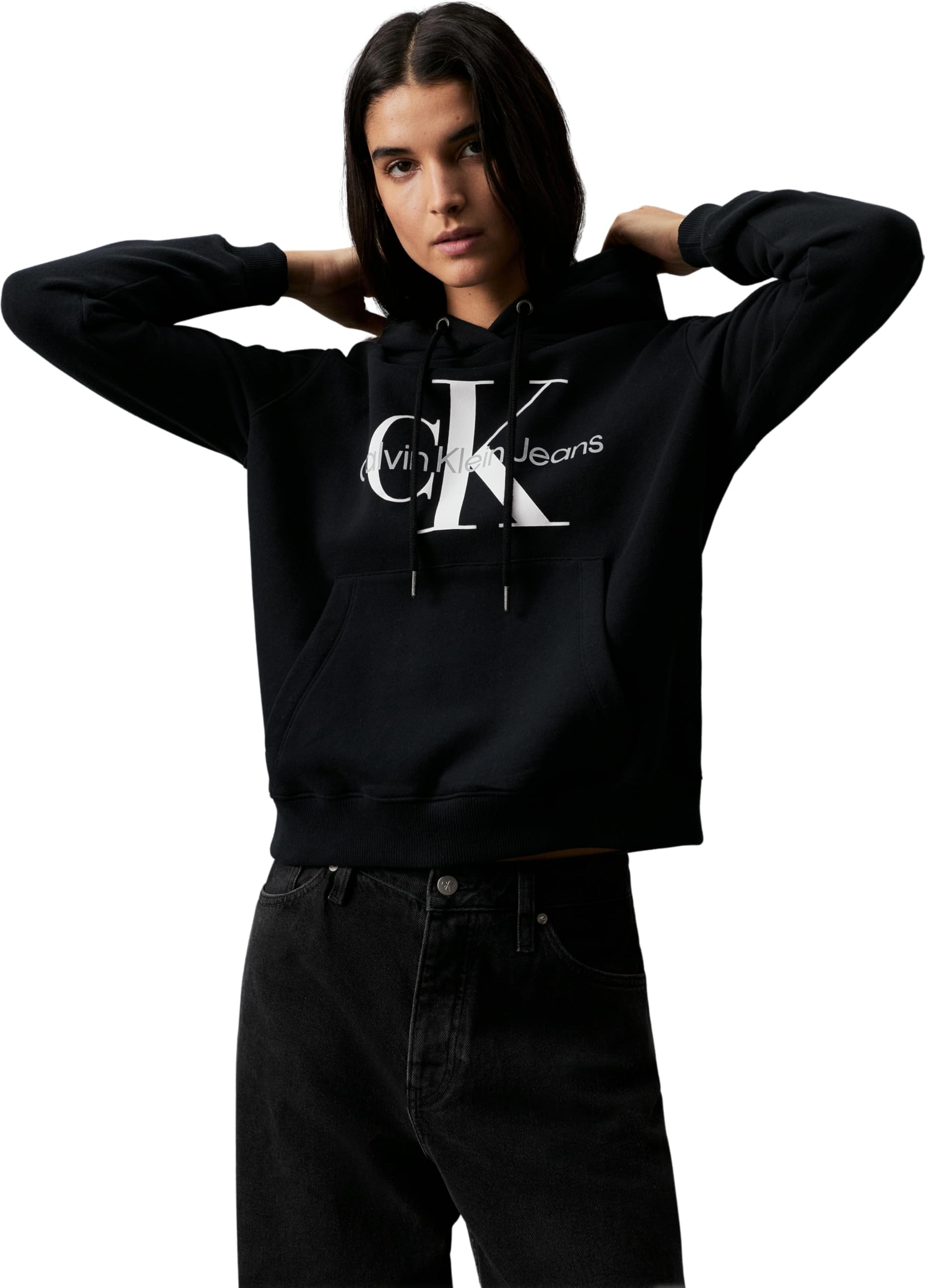 Calvin Klein Women's Black (Ck Black) Core Monologo Hoodie, Xxs