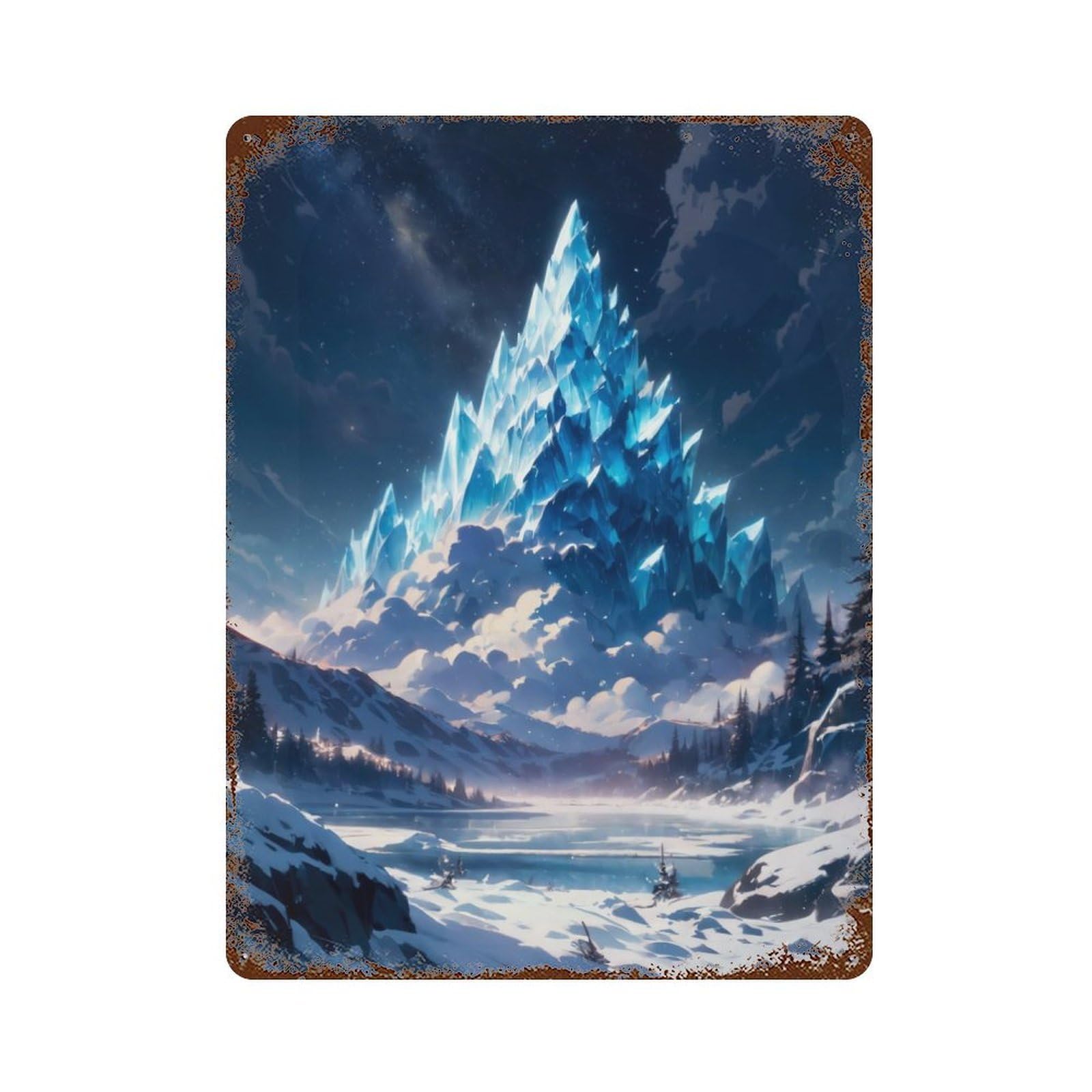 Garage Style Frosty Peak Rustic Tin Plaque 15.7"x11.8", Classic Wall Plaque for Bar And Workshop