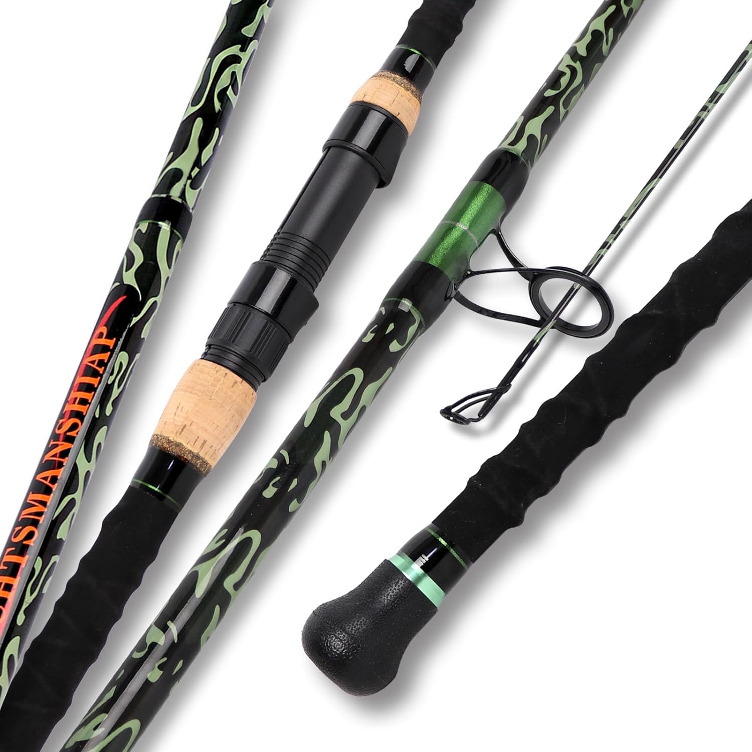 Fiblink Surf Fishing Rod,Carbon Fiber Spinning Surf Rod,2Piece/3Piece/4Piece Travel Fishing Rod,Green Camouflage Pattern Design,Surf Fishing 9'6"/10'/12'/15'
