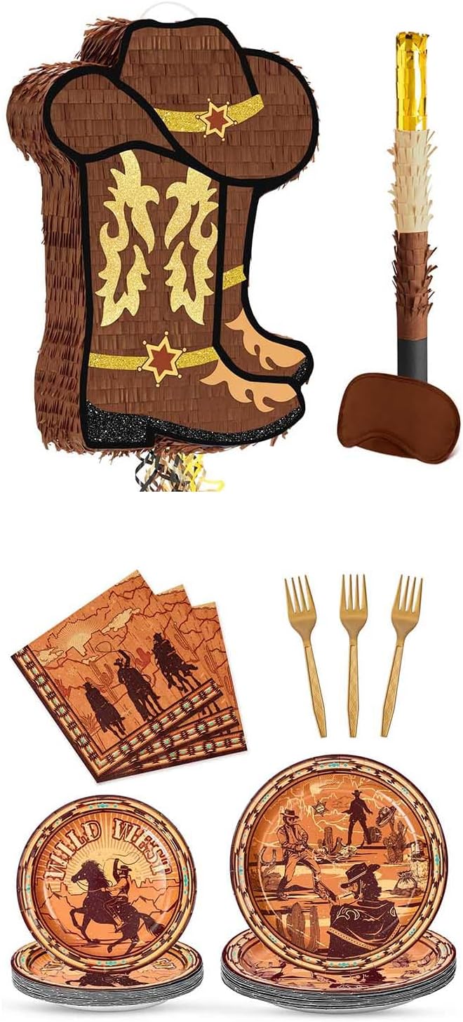 WERNNSAI 64 PCS Western Party Decorations + Cowgirl Boot Piñata