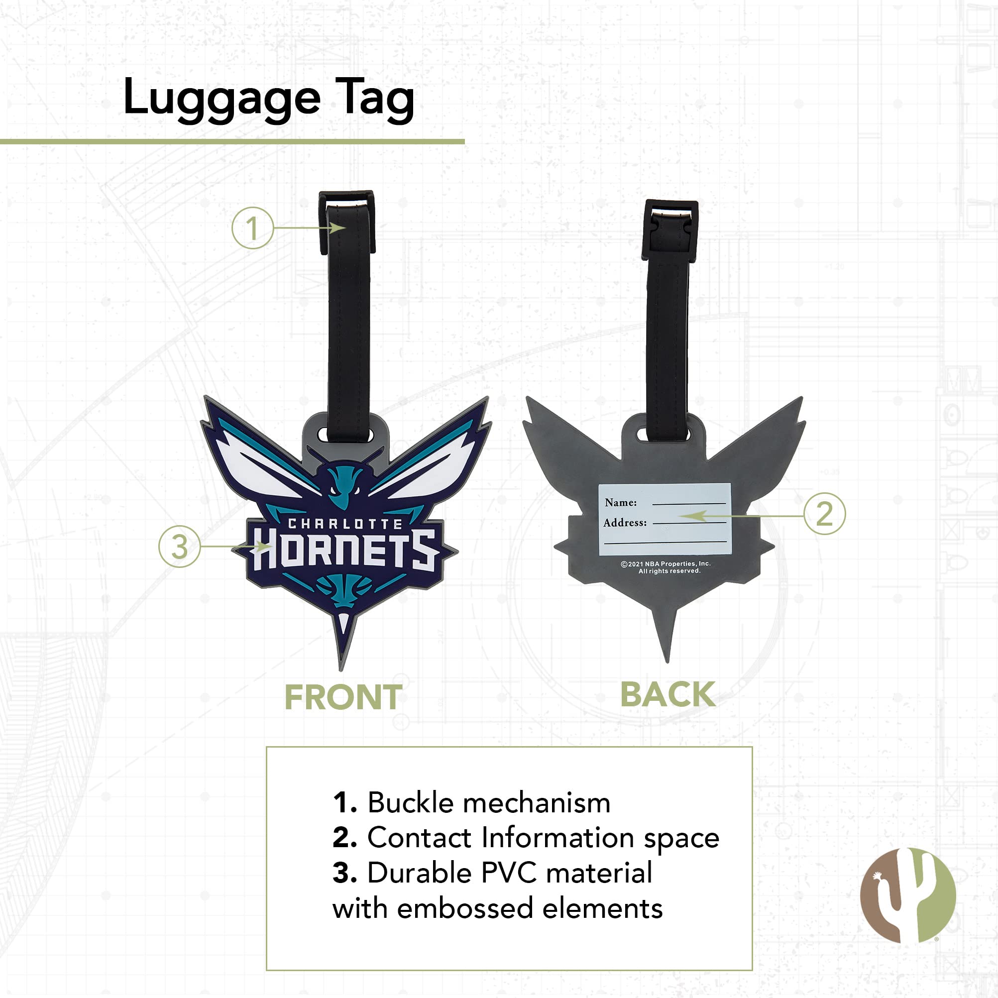 Desert Cactus Charlotte Hornets Luggage Tag Team NBA National Basketball Association Bag (PVC Luggage Tag)