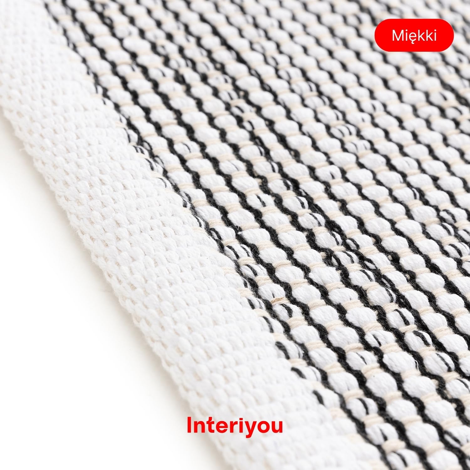 Interiyou dywan salon ręcznie tkany Riga - 140x200 cm Beżowy/Czarny - 100% ręczna robota, naturalne włókno, płaski splot