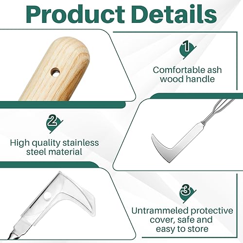 Miniatura 4 de Lothee Desmalezadora de grietas de mango largo para jardín, herramienta de deshierbe de acero inoxidable de 54 pulgadas, herramienta extractor de