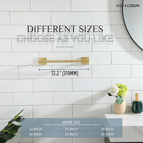 Miniatura 3 de KOKOSIRI Toallero de 12 pulgadas para baño, toallero de mano, toallero, anillo de toalla de oro cepillado B4005BG-L12+B3008BG