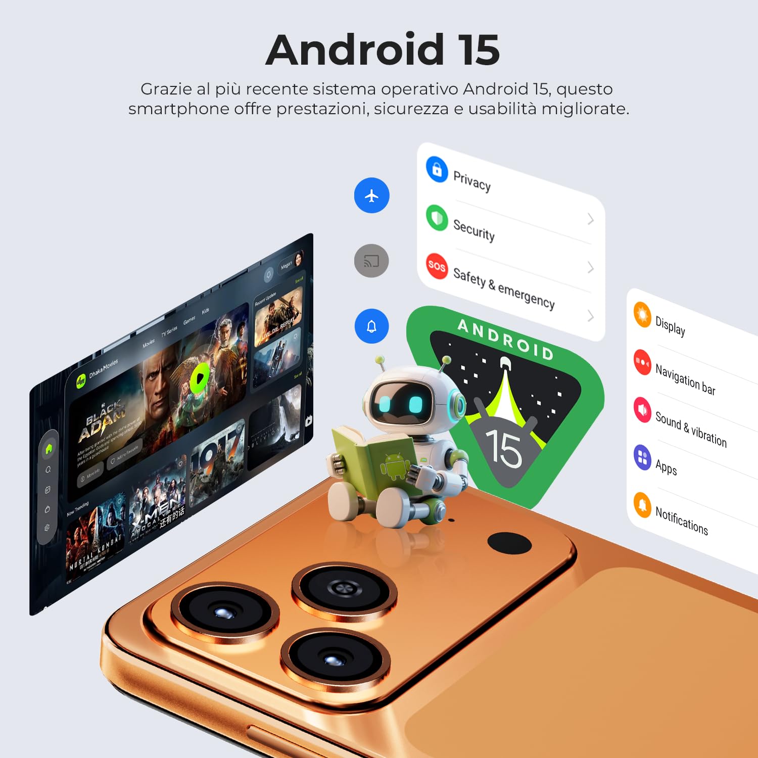 HOTWAV A17 Pro Max Smartphone Android 15, 16GB+256GB/TF TB Telefono Cellulare, 5160mAh Cellulare, 6.75 Pollici Telefoni, 13MP+5MP Camera, Dual SIM 4G Telefono/1080P/GPS/Face ID/Fingerprint - Argento | Batteria a lunga durata, fotocamera 13 MP di stoccaggi