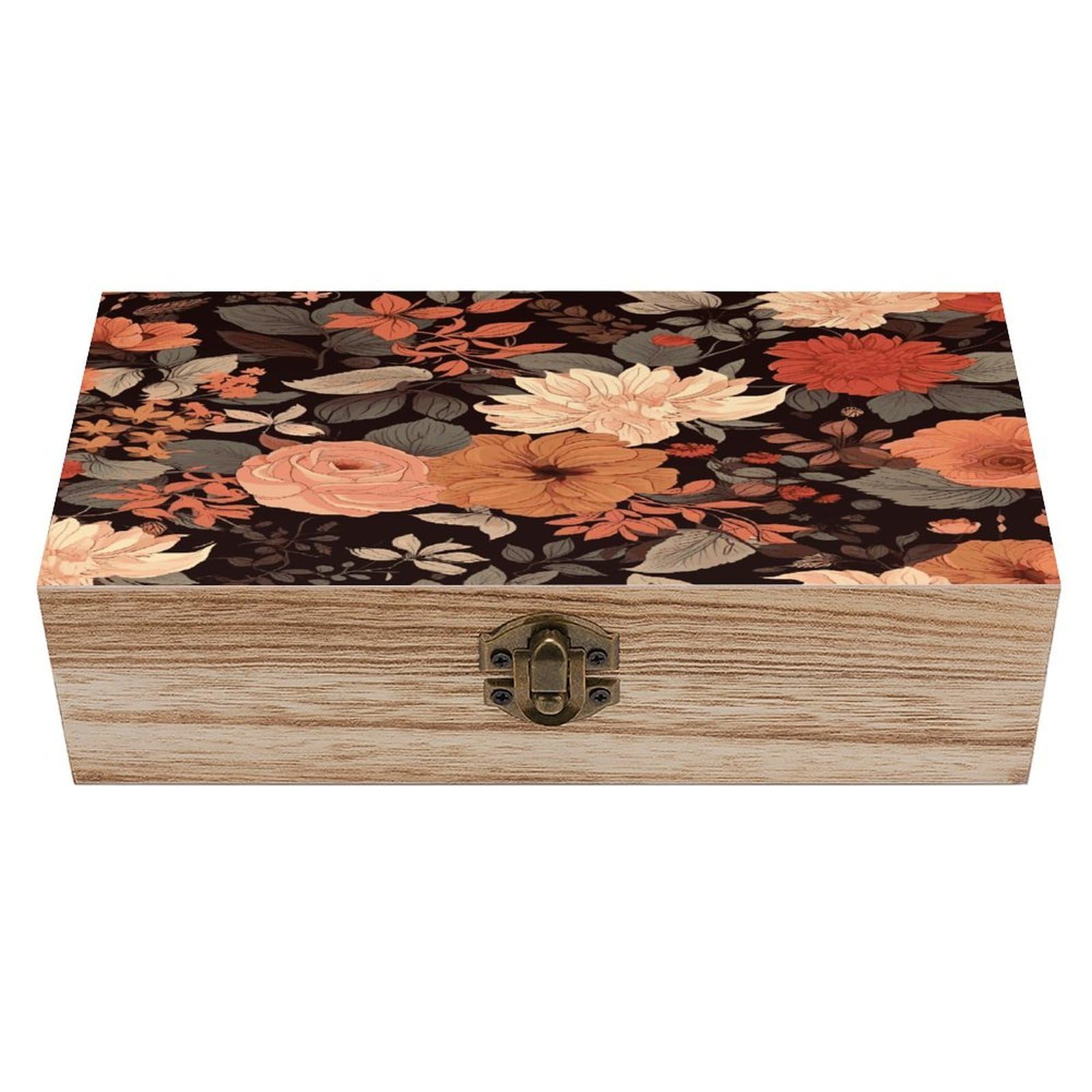 JTREHY Autumn Beautiful Floral Wooden Storage Box Exquisite Durable Wood Gift Case Sturdy Vintage Jewelry Wooden Chest for Art Hobbies Storage Keepsake Gift