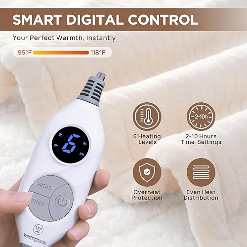 Miniatura 3 de Westinghouse Manta térmica eléctrica, manta térmica de franela suave y sherpa con 6 niveles de calefacción de 2 a 10 horas de apagado automático,