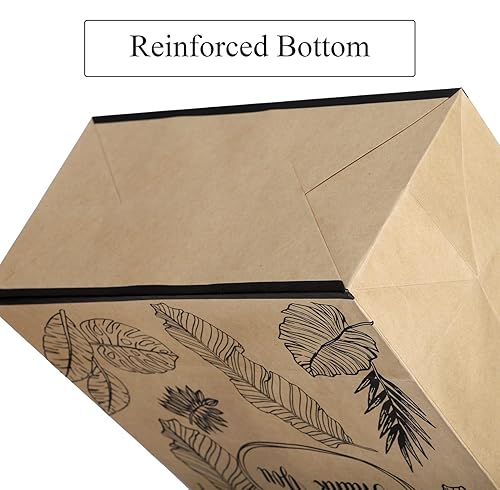 Miniatura 4 de Yesland Bolsas de papel kraft - Bolsas de agradecimiento con asas - Marrón con hojas negras - 3 tamaños - Paquete de 80