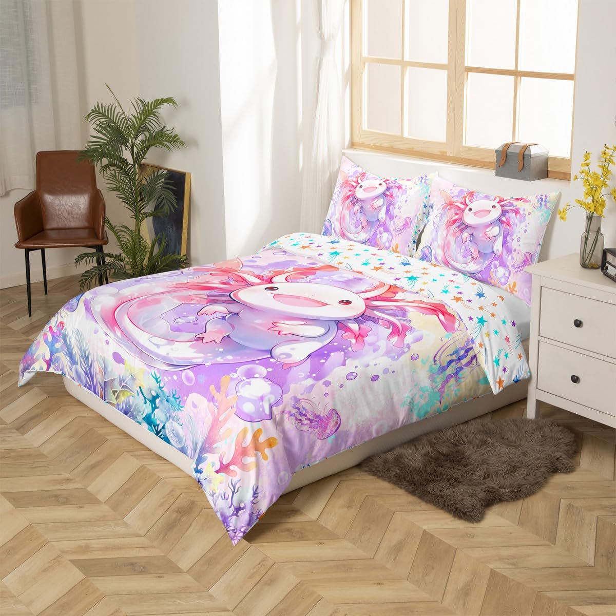 Loussiesd Boys Girls Cute Axolotl Comforter Cover Single Size - Image 3